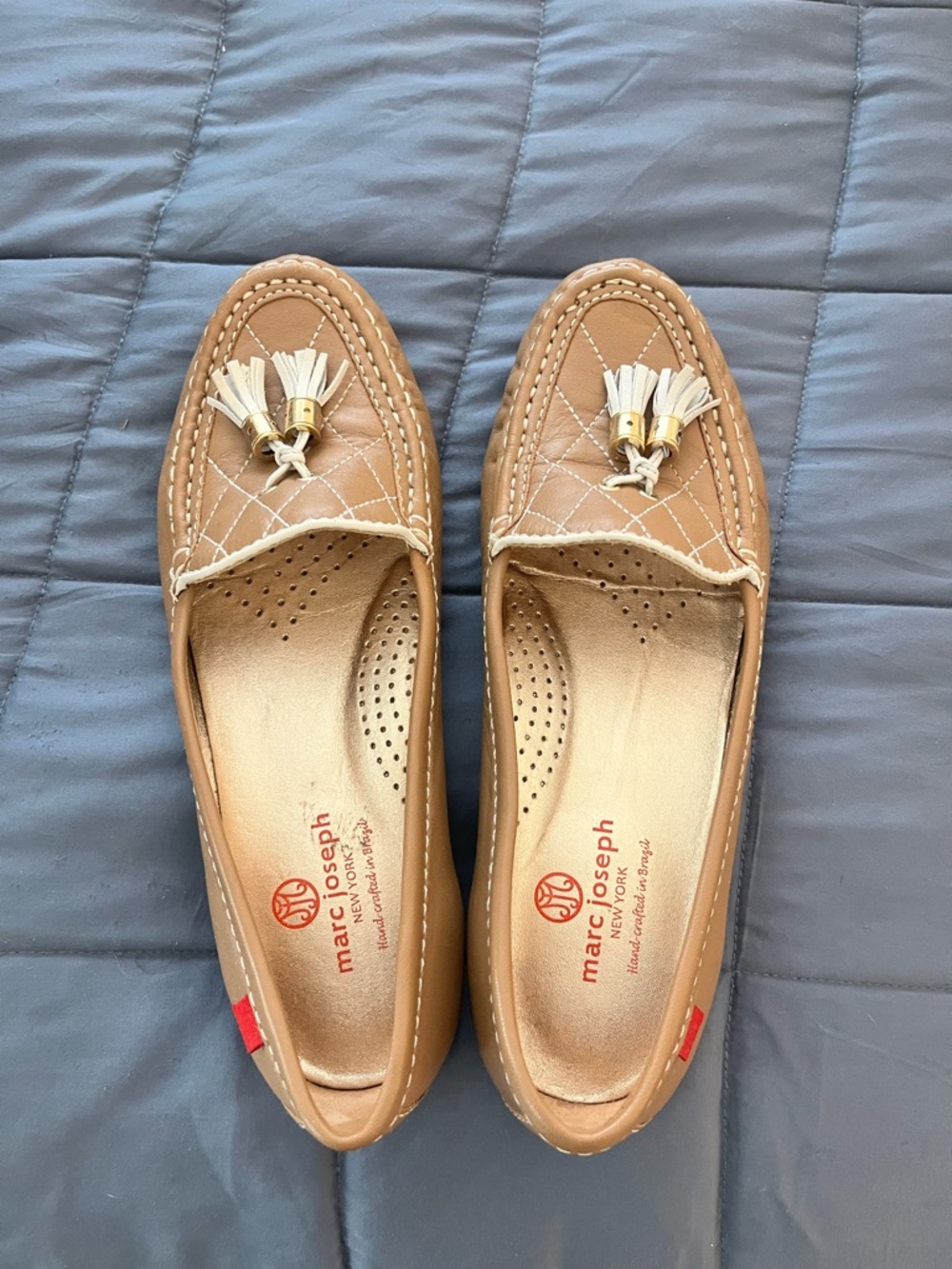 Marc Joseph Camel/Tan Leather Tassel Loafers for Women